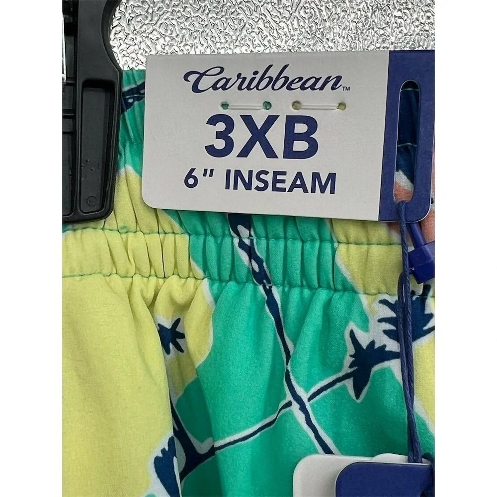 NEW Caribbean Swimwear‎ Men's 3XB Green Tropical Palm Tree Swim Trunks